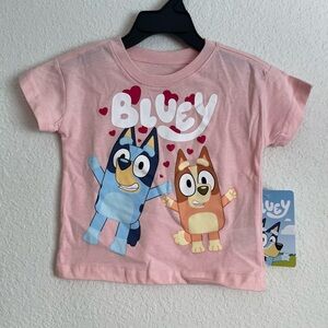 Bluey and Bingo baby girl pink short sleeve shirt with hearts size 12M -NWT